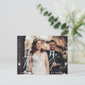 Moderne Script Foto Wedding Vielen Dank Postkarte (Stehend Vorderseite)