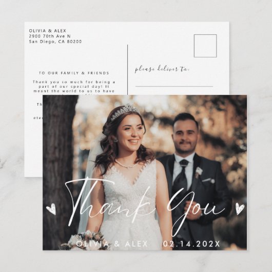Moderne Script Foto Wedding Vielen Dank Postkarte (Vorne/Hinten)