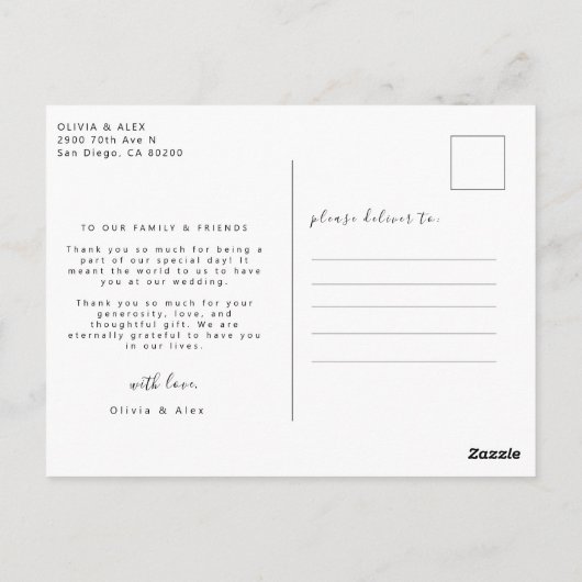 Moderne Script Foto Wedding Vielen Dank Postkarte (Rückseite)