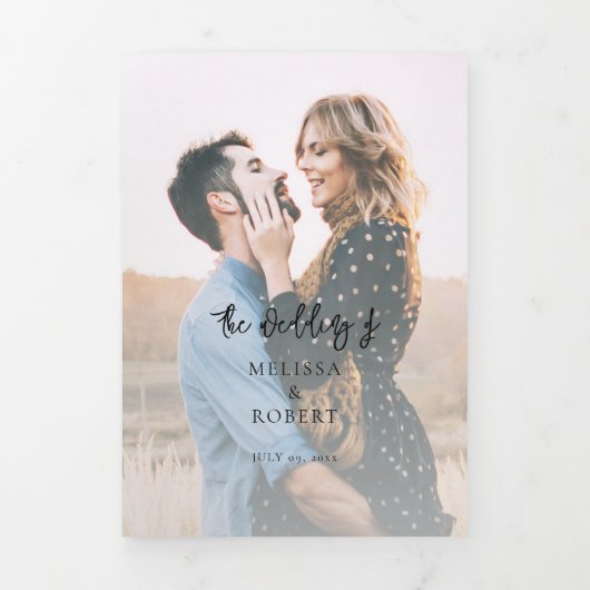 Moderne Script-Fotos verheiratet alles in einem Dreifach Gefaltete Einladung (Cover)