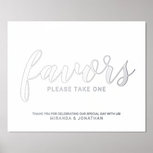Moderne Script-Gastgeschenke Hochzeiten Silver Foliendrucke (Vorderseite)