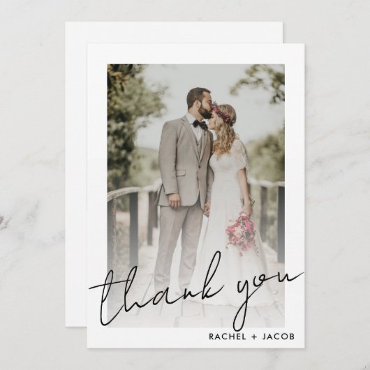Moderne Script Gerahmte Foto Hochzeit Dankeskarte (Vorne/Hinten)
