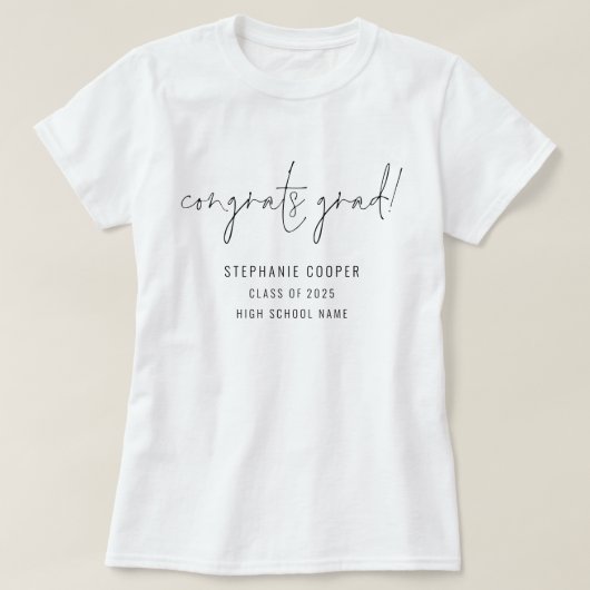Moderne Script-Glückwunsch Grad Name 2025 Abschlus T-Shirt (Design vorne)