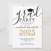 Moderne Script Gold Black Graduation Party Einladung (Vorderseite)