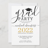 Moderne Script Gold Black Graduation Party Einladung (Vorderseite)