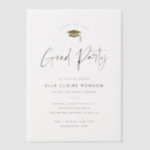 Moderne Script Gold Cap Graduation Party Pergament Einladungen (Vorderseite)