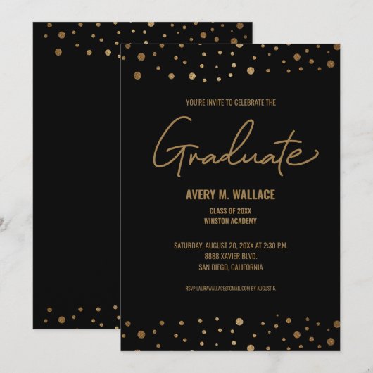 Moderne Script Gold Celebrate Graduate Einladung (Vorne/Hinten)