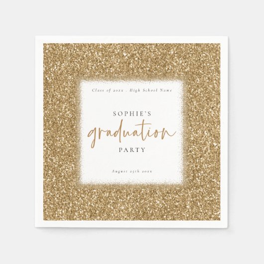 Moderne Script Gold Glitzer Graduation Party Serviette (Vorderseite)