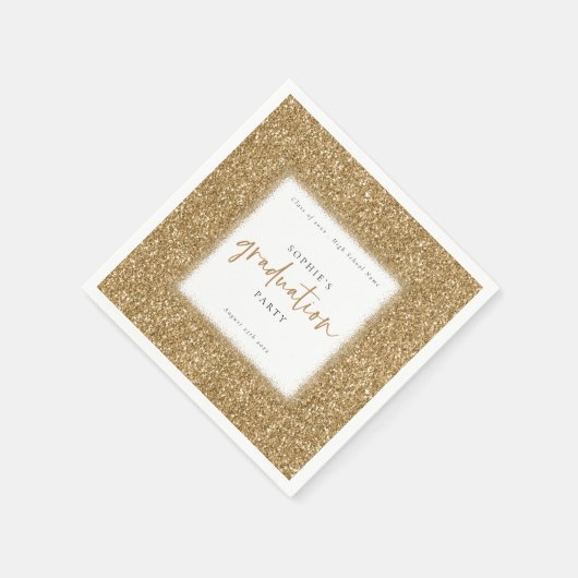 Moderne Script Gold Glitzer Graduation Party Serviette (Ecke)