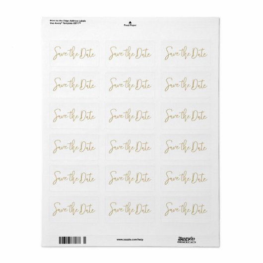 Moderne Script Gold Hochzeit Sichern Sie den Datum Adressaufkleber (Vorne)