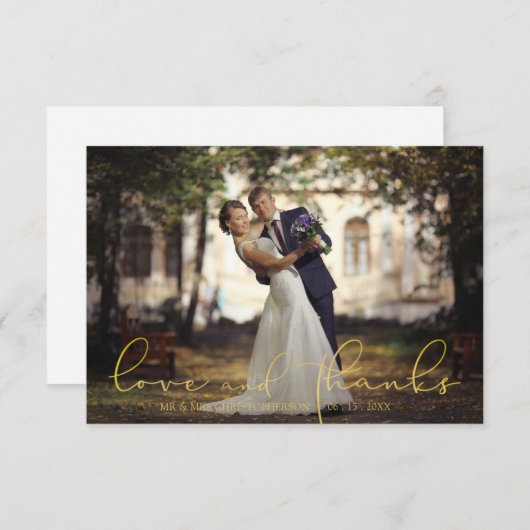 Moderne Script Gold LIEBE UND DANKE Foto Hochzeit (Vorne/Hinten)