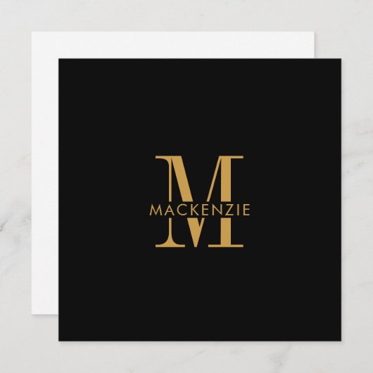 Moderne Script Gold Monogram Initials minimal Mitteilungskarte (Vorne/Hinten)