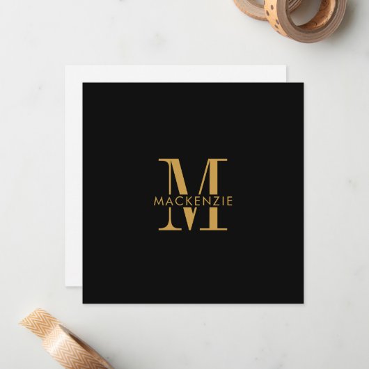 Moderne Script Gold Monogram Initials minimal Mitteilungskarte (Vorderseite/Rückseite Beispiel)