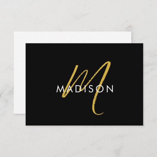 Moderne Script Gold Monogram Initials minimal Mitteilungskarte (Vorne/Hinten)