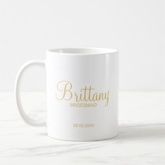 Moderne Script Gold Personalisierte Bridesmaier Kaffeetasse (Links)