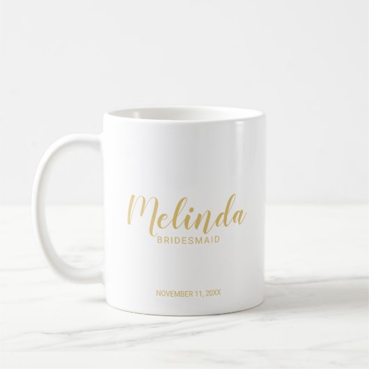 Moderne Script Gold Personalisierte Bridesmaier Kaffeetasse (Links)