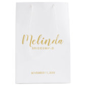 Moderne Script Gold Personalisierte Bridesmaier Mittlere Geschenktüte (Vorderseite)