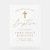 Moderne Script Gold Script Taufe Willkommen Acrylschild (Vorderseite)