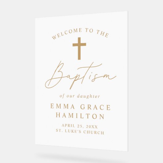 Moderne Script Gold Script Taufe Willkommen Acrylschild (Winkel)