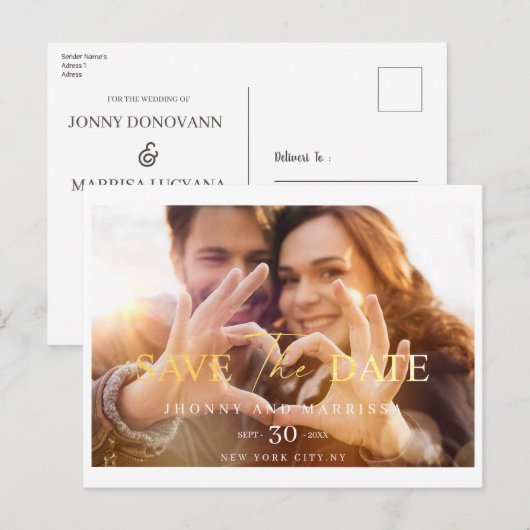 Moderne Script Gold Wedding PostCard Postkarte (Vorne/Hinten)