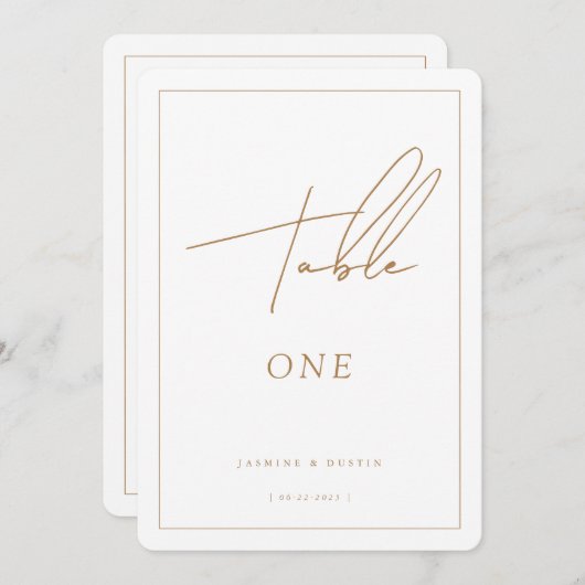 Moderne Script Gold Wedding Tischnummer, Deco Mini Einladung (Vorne/Hinten)