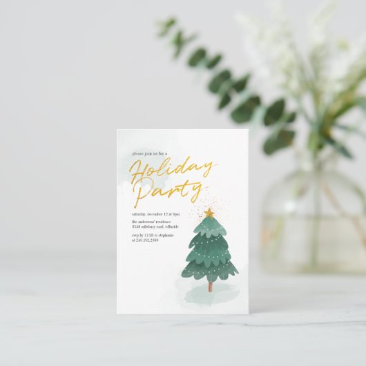Moderne Script Gold Weihnachtsbaum Party Visitenkarte (Stehend Vorderseite)
