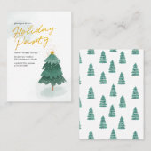 Moderne Script Gold Weihnachtsbaum Party Visitenkarte (Vorne/Hinten)