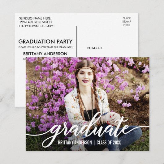 Moderne Script Graduation Party Foto Einladung WT (Vorne/Hinten)
