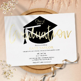Moderne Script Graduation Party Gold Folieneinladung