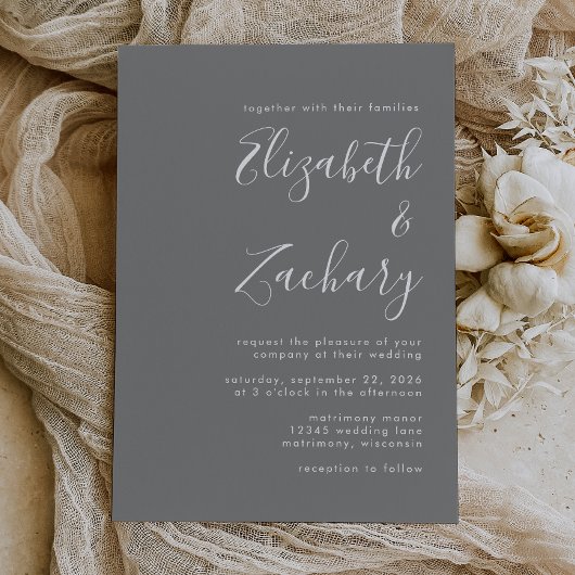 Moderne Script Gray White Wedding Einladung