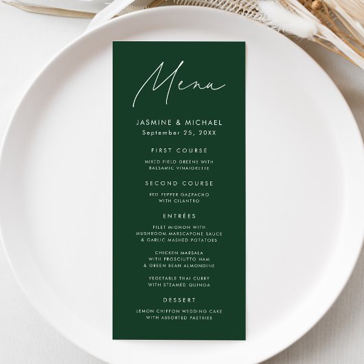 Moderne Script Green Wedding Menükarte