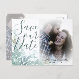 Moderne Script Greenerity Wedding Save the Date Ankündigungspostkarte