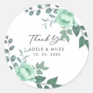 Moderne Script Greenery Blume Hochzeit Vielen Dank Runder Aufkleber