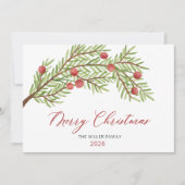 Moderne Script Greenery Red Berries Weihnachten (Vorderseite)