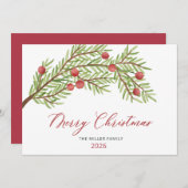 Moderne Script Greenery Red Berries Weihnachten (Vorne/Hinten)