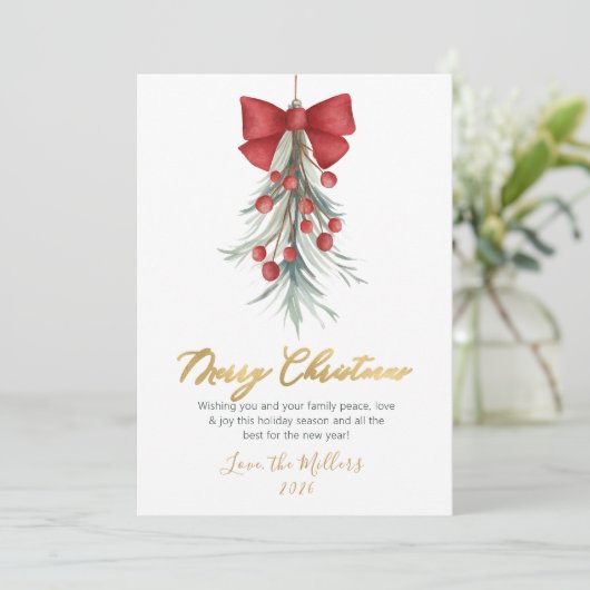 Moderne Script Greenery Red Berries Weihnachten (Stehend Vorderseite)