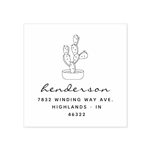 Moderne Script handgezeichnet Cactus Rücksendeadre Gummistempel (Prägung)