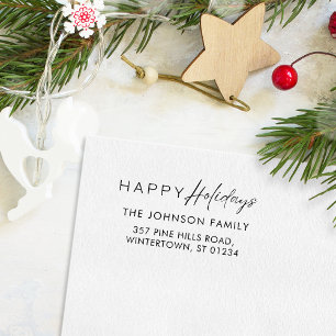 Moderne Script Happy Holidays Family Rücksendeadre Gummistempel