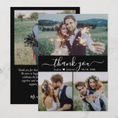 Moderne Script Heart Foto Collage Black Wedding Dankeskarte (Vorne/Hinten)