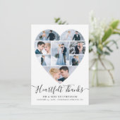 Moderne Script Heart Foto Collage Wedding Dankeskarte (Stehend Vorderseite)