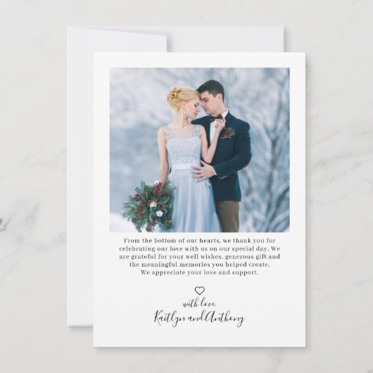 Moderne Script Heart Foto Collage Wedding Dankeskarte (Rückseite)