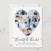 Moderne Script Heart Foto Collage Wedding Dankeskarte (Vorderseite)