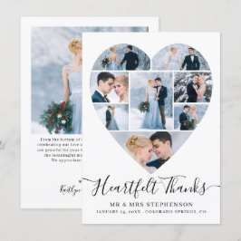 Moderne Script Heart Foto Collage Wedding Dankeskarte