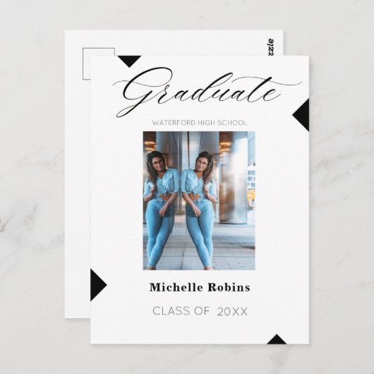 Moderne Script High School Senior Grad Ankündigung Postkarte (Vorne/Hinten)