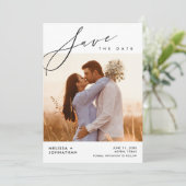 Moderne Script Hochzeit, Abendessen Feier Save The Date (Stehend Vorderseite)