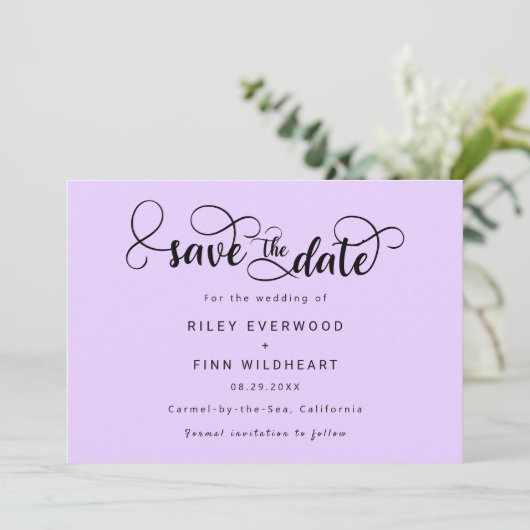 Moderne Script Hochzeit speichern das Datum Einlad Save The Date (Stehend Vorderseite)