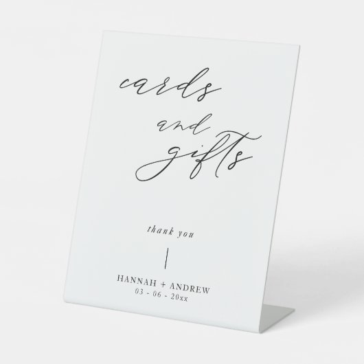 Moderne Script Hochzeitskarten und Geschenke Sockelschild (Vorderseite)