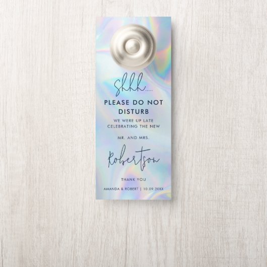 Moderne Script Holographic Wedding Party Türanhänger (Auf Knauf)