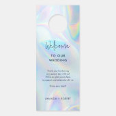 Moderne Script Holographic Wedding Party Türanhänger (Rückseite)