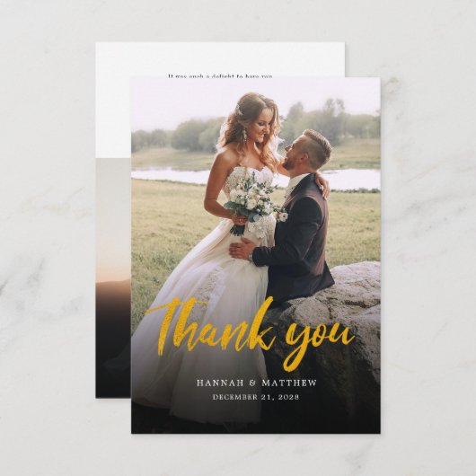 Moderne Script Imitate Gold Multi Foto Hochzeit Dankeskarte (Vorne/Hinten)